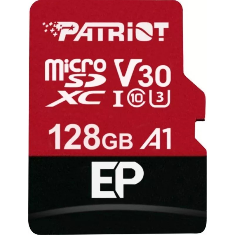 MicroSDXC mälukaart PATRIOT 128 GB Class 10 U3 V30, lugemine 100 MB/s, kirjutamine 80 MB/s, microSDXC
