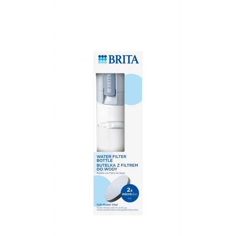 Filtreeriv pudel BRITA Vital Pastel Blue 600 ml koos 2 MicroDisc filtriga, BPA-vaba, nõudepesumasinakindel