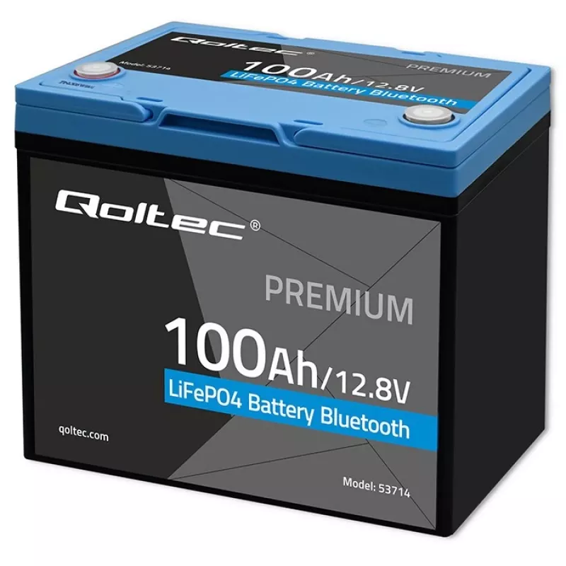 LiFePO4 aku QOLTEC 12,8 V 100 Ah Bluetoothiga — 12,8 V 100 Ah