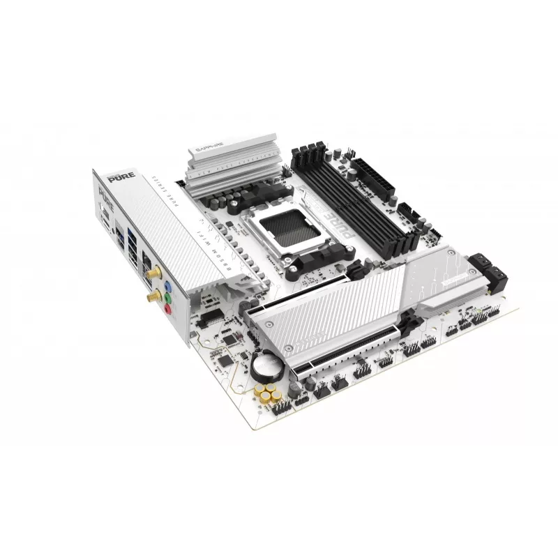 Emaplaat Sapphire PURE B850M WIFI Micro ATX — AMD B850, pesa AM5, DDR5 kuni 8000 MHz, 4 DIMM, Wi‑Fi 6, 2,5 Gb LAN, 2× M.2, PCIe 5.0 x16