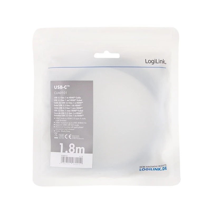 LogiLink CUA0101 USB 3.2 Gen1 USB-C HDMI-A kaabel 1,8 m must hall