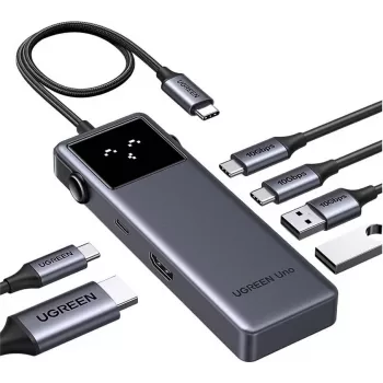 Ugreen Uno - jaotur - 6-in-1 USB C - 1 x HDMI + 2 x USB-C 3.2 Gen 2 + 2 x USB-A 3.2 Gen 2 + 1 x USB-C (toiteallikas) (35998)