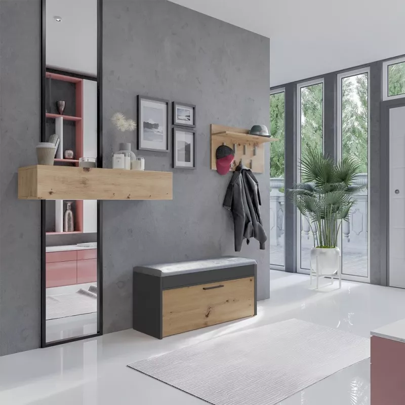 Suletud kingakapp Top e Shop PARMA — antratsiit ja tamm, puitlaastplaat, 1000×490×350 mm