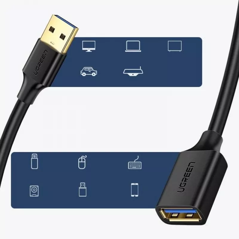 Ugreen pikenduskaabli adapter USB 3.0 (emane) kuni USB 3.0 (isane) 2 m (must)