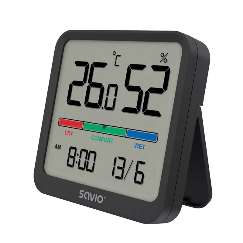 Sise temperatuuri ja niiskuse andur SAVIO CT-01/B eraldiseisev, LCD, -10–55°C, 10–99% RH, CR2032