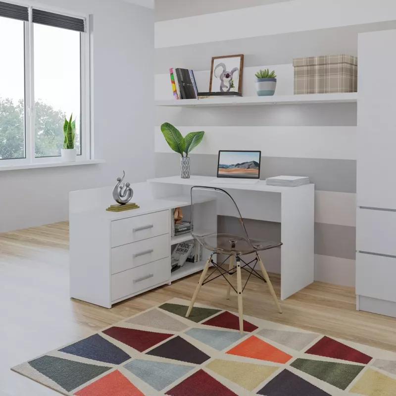 Corner Computer Desk Topeshop DANY BIEL KPL Valge Rectangular Particle Board