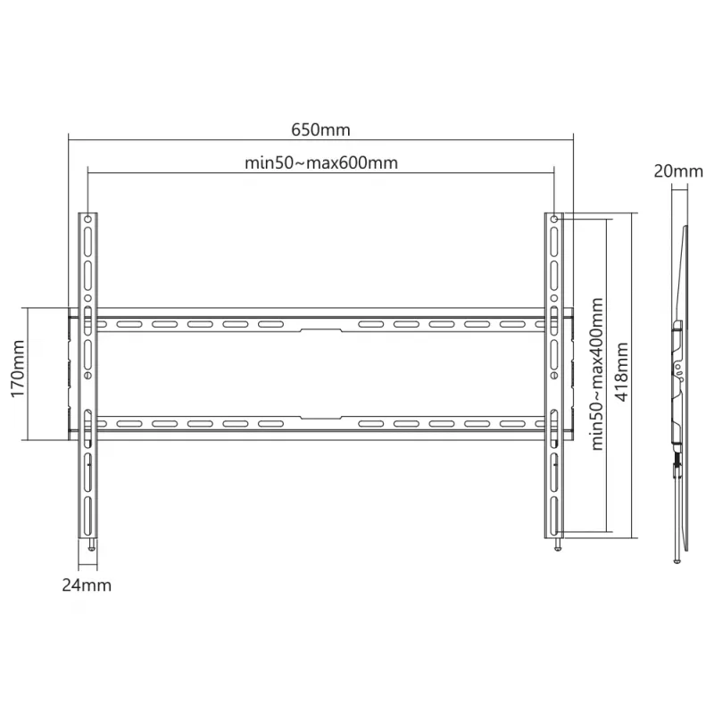 SBOX PLB-2264F-2 seinakinnitusklamber 37–80 cm, kandevõime 45 kg, VESA 600x400