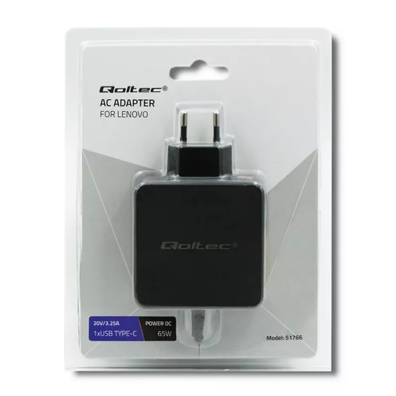 Toiteadapter QOLTEC 51766 65W vahelduv-alalisvool 20V 3.25A IBM/Lenovo jaoks, must, 1.75m kaabel