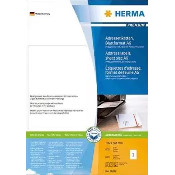HERMA Premium - aadressisildid - paber - matt - püsikleepuv - valge - 105 x 148 mm 800 silt(i) (800 lehte x 1) (8689)
