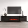 TV kapp cama meble LUXE 301126 sisseehitatud elektrikaminaga, 182,6×34,5×37,5 cm, must läikiv