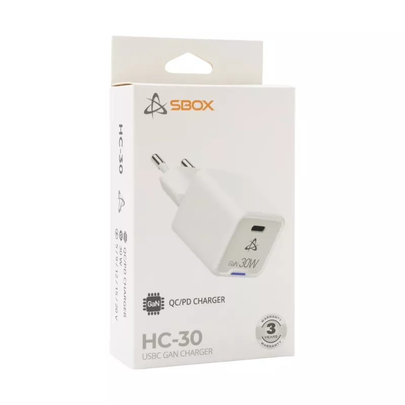 SBOX Home Charger HC-30 30W GaN USB USB-C kiirlaadija
