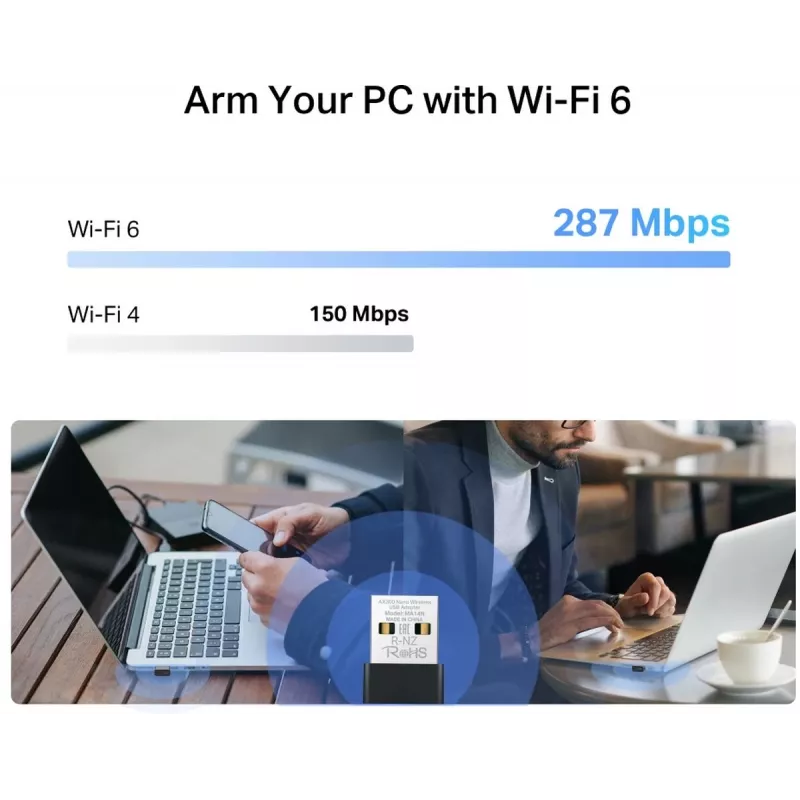 USB Wi‑Fi adapter MERCUSYS MA14N — USB Type‑A, 2,4 GHz üheribaline, kuni 287 Mb/s, must