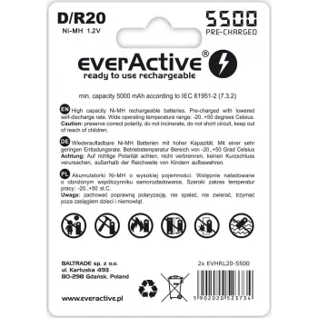 Laetav aku everActive EVHRL20-5500 D NiMH 1,2 V 5500 mAh, 2 tk pakend