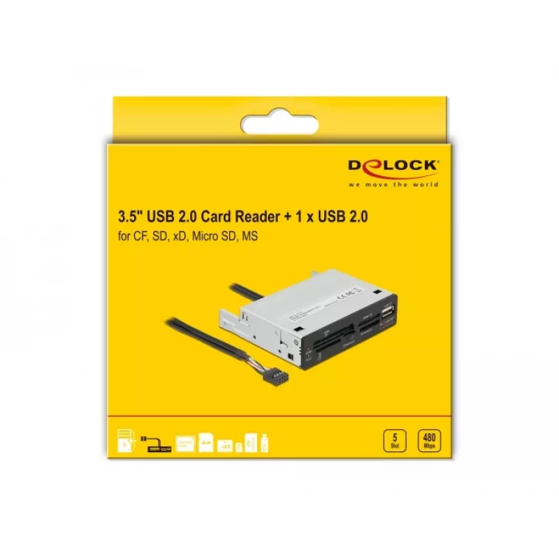 DeLOCK 91708 kaardilugeja USB 2.0 sisemine must hall CF SD MicroSD