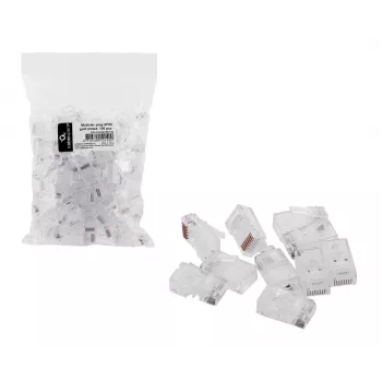 RJ45-pistik GEMBIRD PLUG3UP6/100, Cat5, sirge isane, läbipaistev, kullatud kontaktid, pakis 100