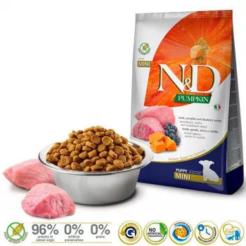 FARMINA N&D GF PUMPKIN LAMB&BLUEBERRY PUPPY MINI - KUIVTOIT KOERTELE - 7 kg
