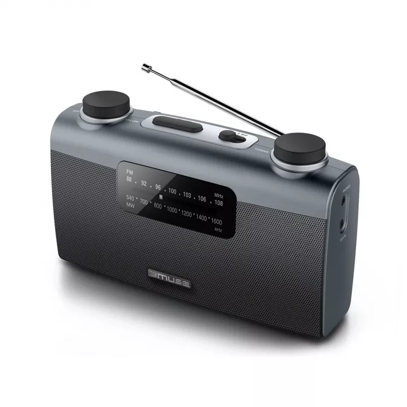 Kaasaskantav raadio Muse M-058 R — AM/FM, pööratav helitugevus, patarei või vahelduvvool (230 V, 50 Hz), must/hall