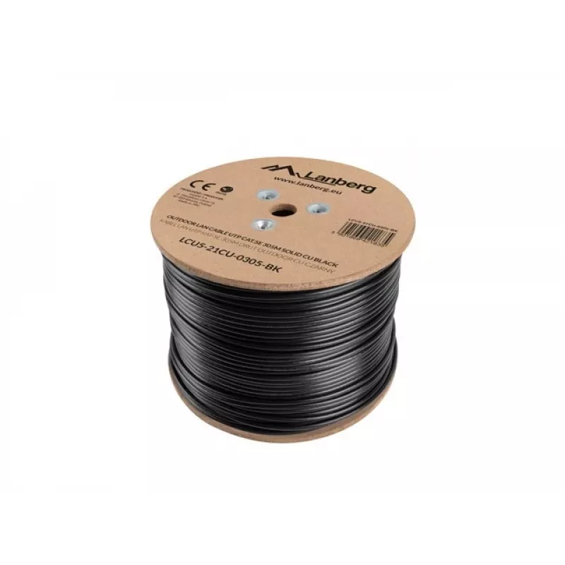 Võrgukaabel LANBERG Cat5e U/UTP LCU5-21CU-0305-BK, 305 m, 24 AWG, PVC kestaga, must