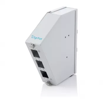 DIN-liistule paigaldatav kiudoptiline jätkujaotur DIGITUS DN-96893 — nurga all, 6 SC DX / LC Quad, alumiinium, hall