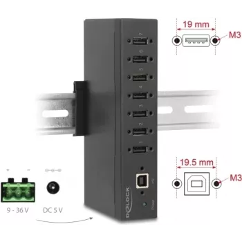 USB-jaotur DELOCK 60687 — 7× USB 2.0 tüüp-A porti 15 kV ESD kaitsega