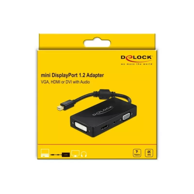 Adapter DeLOCK Mini DisplayPort 1.2 VGA-le HDMI-le DVI-le Audio 4K passiivne must