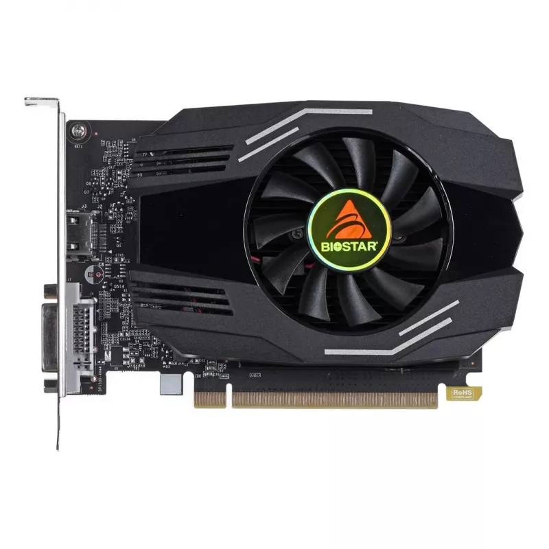 Graafikakaart BIOSTAR GeForce GT 1030 — 4 GB GDDR4, 64-bit, PCIe x16 4.0, aktiivne jahutus, DVI-D + HDMI