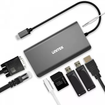 UNITEK uHUB O8+ Juhtmega USB 3.2 Gen 1 Type-C Hall 100W toiteedastusega