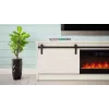 Telerikapp integreeritud elektrikaminaga Cama Meble GRANERO mudel RTV GRANERO + KOM B/B, 200x56.7x35 cm, valge/läikvalge, 2 ust, 2 riiulit, MDF/puitlaastplaat