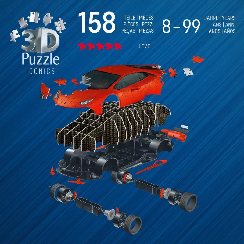 3D Puzzle Ravensburger Lamborghini Huracan EVO — 158 osa, mudelkonstruktsioon