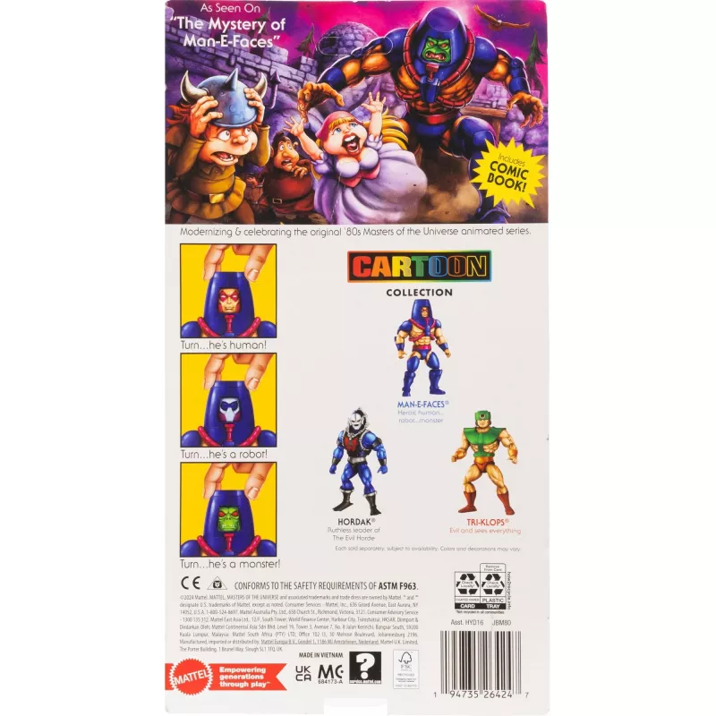 MATTEL M.O.T.U. Origins Man-E-Faces JBM80 märulifiguur, kogumisväärne poseeritav tegelane