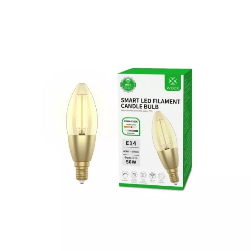WOOX R5141 Nutikas küünlalamp C37 hõõgniit-LED-pirn, Wi-Fi, E14, 4,9W, 470 lm, soe valge 2700K