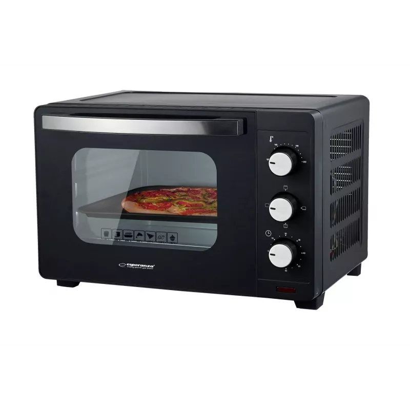 Mini ahi ESPERANZA EKO008N — 20 L, 1280–1300 W, kuni 230°C, 60 min mehaaniline taimer, pöördnupud, klaasuks, eraldiseisev