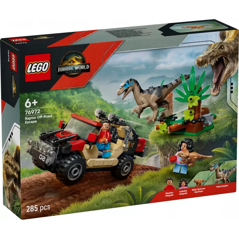 Ehituskomplekt LEGO Jurassic World 76972 Raptor Off-Road Escape, 285 tk, 2 minifiguuri, vanus 6+