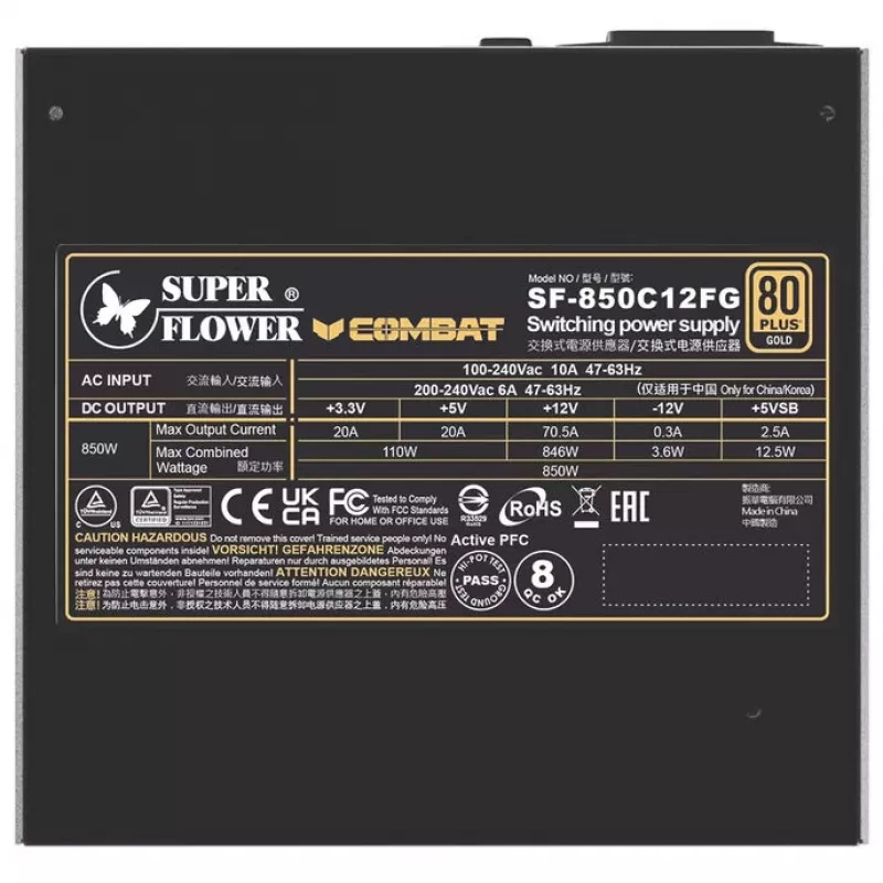 Toiteplokk Super Flower Combat FG 850 vatti, ATX 3.1, modulaarne