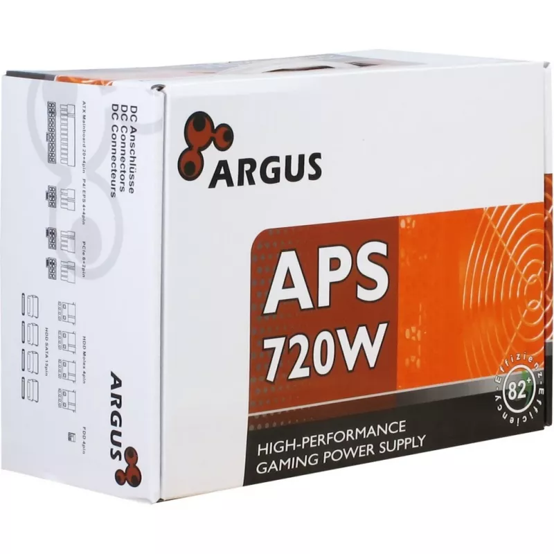 INTER TECH Argus APS-720W - Toiteplokid (115-230 V, 20+4-pin ATX, 47-63 Hz, 12V1,+12V2,+3.3V,+5V,+5Vsb,12V, Active, ATX, must)