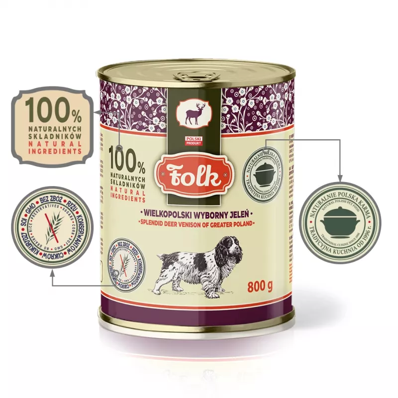 FOLK Suursugune Suur-Poola hirveliha - märg koeratoit - 800g