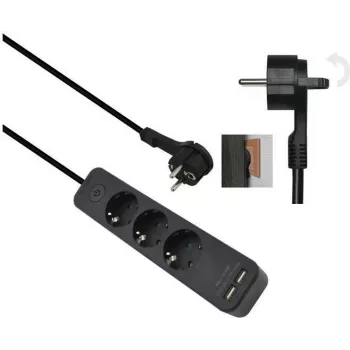 Pistikupesadega pikendusjuhe helos ADVANCED 5 pistikupesaga, USB-laadijaga, must, 1,5 m kaabel