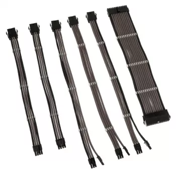 Kaabli pikenduskomplekt Kolink Core Adept — punutud PET-kestaga, 6-osaline komplekt, 20+4 kontaktiga, 8 kontaktiga, 4+4 kontaktiga, 3×6+2 kontaktiga (300–350 mm)