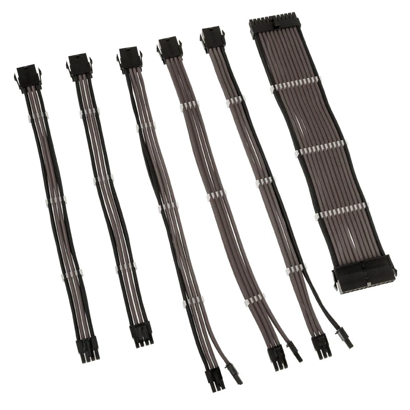Kaabli pikenduskomplekt Kolink Core Adept — punutud PET-kestaga, 6-osaline komplekt, 20+4 kontaktiga, 8 kontaktiga, 4+4 kontaktiga, 3×6+2 kontaktiga (300–350 mm)