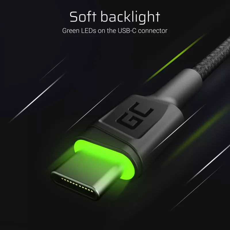 USB-C kaablikomplekt roheline Cell GC Ray — USB A to USB C 3 pikkust (30 cm, 120 cm, 200 cm), USB PD, 480 Mbps, 2.4 A, must
