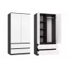 Rõivakapp top e shop MALWA SS-90, 90×180×50 cm, antratsiitkarkass, valged hingedega uksed, 2 sahtlit, laminaat 16 mm