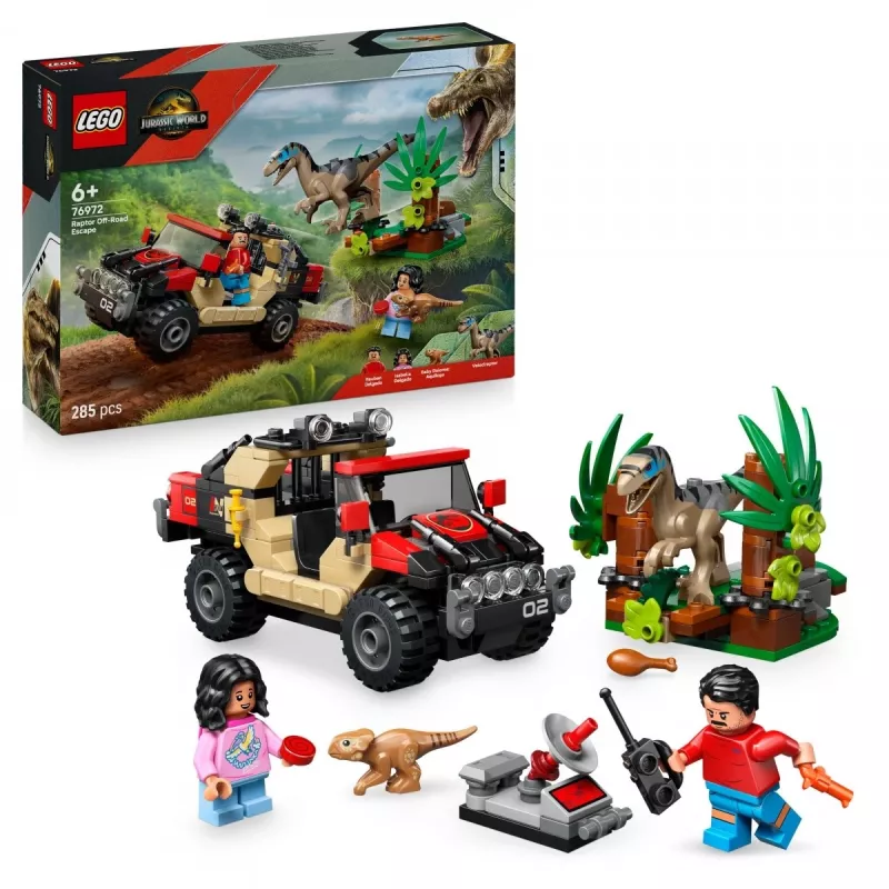 Ehituskomplekt LEGO Jurassic World 76972 Raptor Off-Road Escape, 285 tk, 2 minifiguuri, vanus 6+