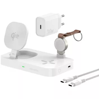 Mobiilseadme laadija 4smarts 540994 siseruumides alalisvool USB juhtmevaba kiirlaadimine 12 V sisend 5 V väljund USB-C pesa ülepinge- ja lühisekaitse valge