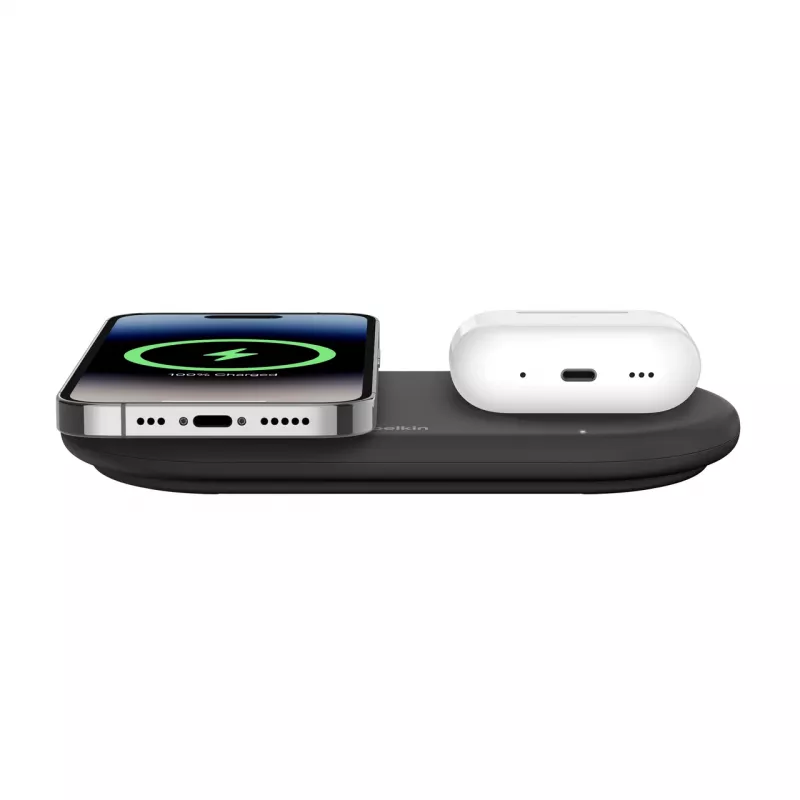 Belkin WIZ021VFBK – 2-in-1 juhtmevaba laadimispadi Qi2 tehnoloogiaga 15 W, must