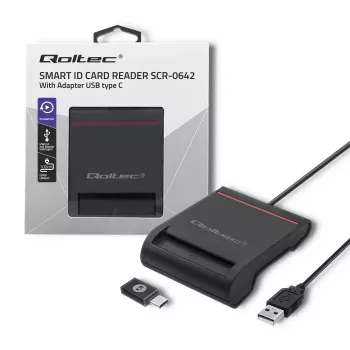 ID-kaardi lugeja QOLTEC Smart chip ID-kaardi skanner — USB, must, 84,5×65×16 mm, 63 g