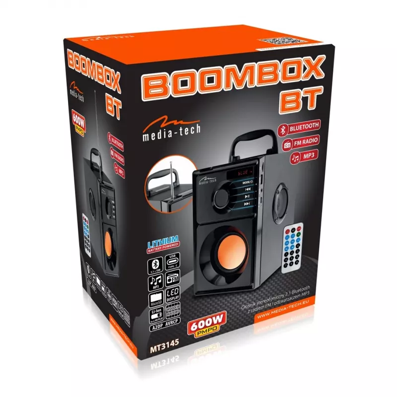 Media-Tech BOOMBOX BT 15 W Stereo kaasaskantav kõlar Must