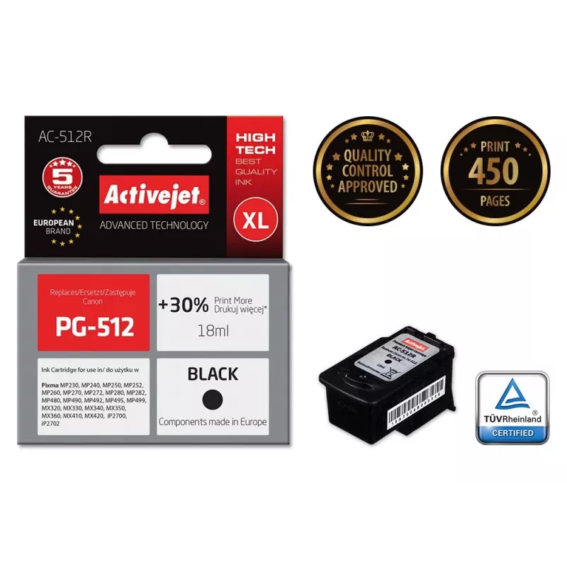 Activejet AC-512R tint (asendab Canon PG-512; Premium; 18 ml; must)