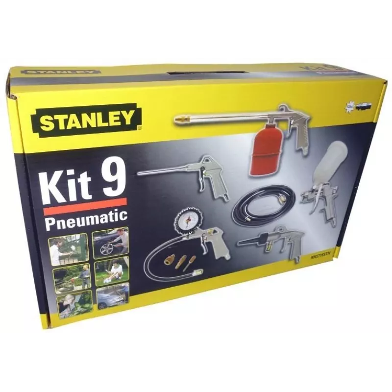 Suruõhutööriistade komplekt STANLEY 9045718STN, 9-osaline komplekt, metallist tööriistad, spiraalvoolik 5 m, max 20 bar