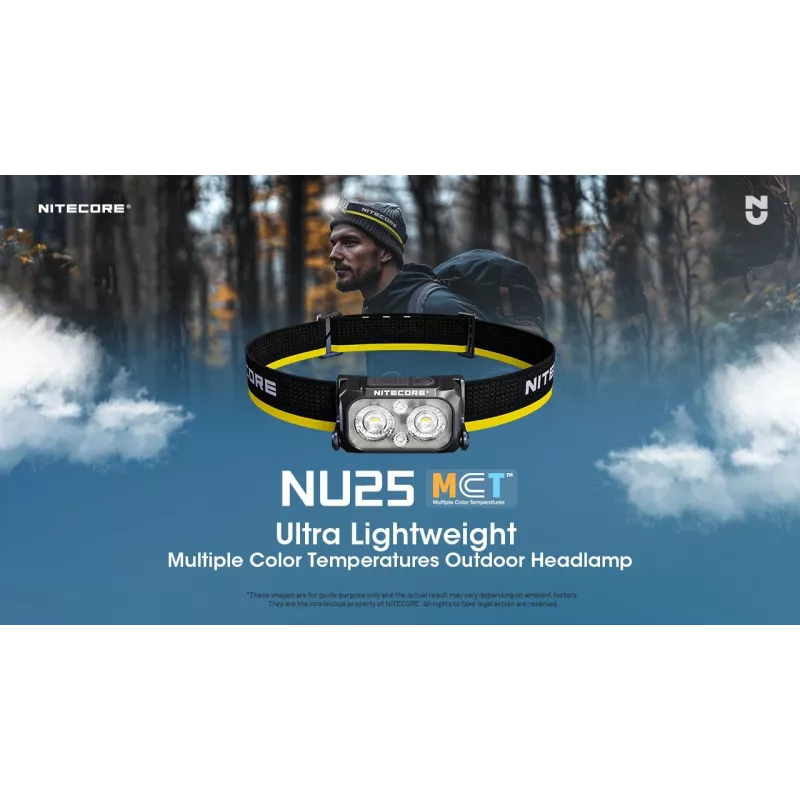 Pealamp Nitecore NU25 MCT — laetav pealamp, kuni 400 luumenit, kompaktne vabakäe valgustus