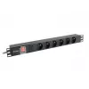 Toitejaotusseade LANBERG PDU-06E-0200-BK — 6x E-tüüpi pistikupesa, 16 A, 2 m kaabel, 1U riiul, 220–250 V